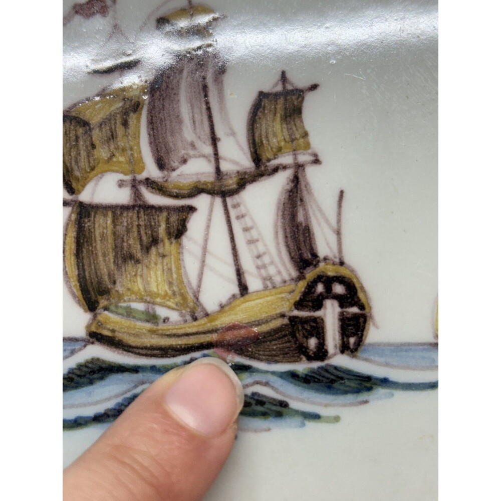 Vintage Royal Tichelaar Makkum Dutch Delft Tile Hand Painted Sailing Ship GM 4x4 - Picture 4 of 8